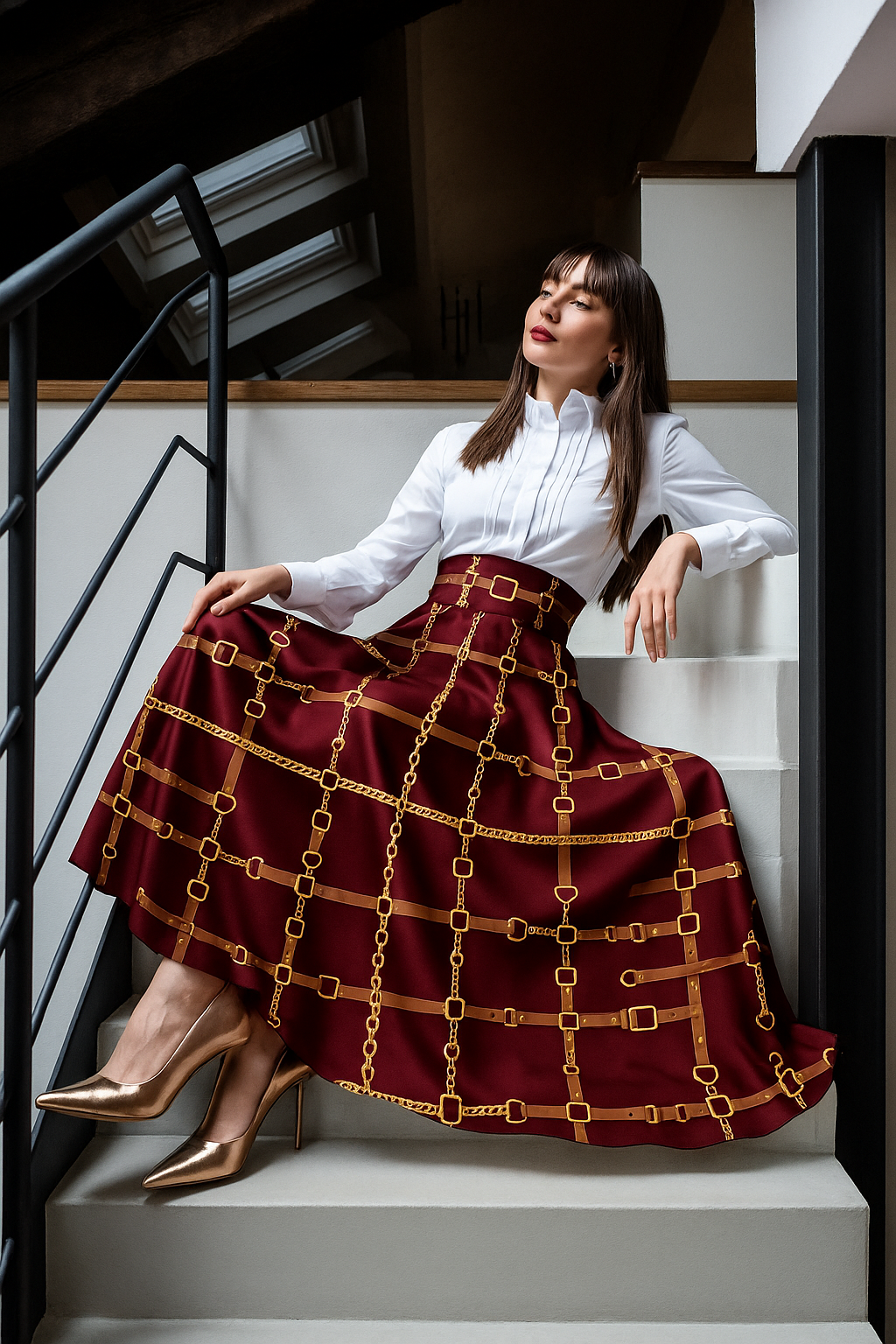 Gonna Valentina Tessuto Satin Cinghie Bordeaux