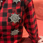 Camicia rossa quadri neri e 3 fiocchi di neve