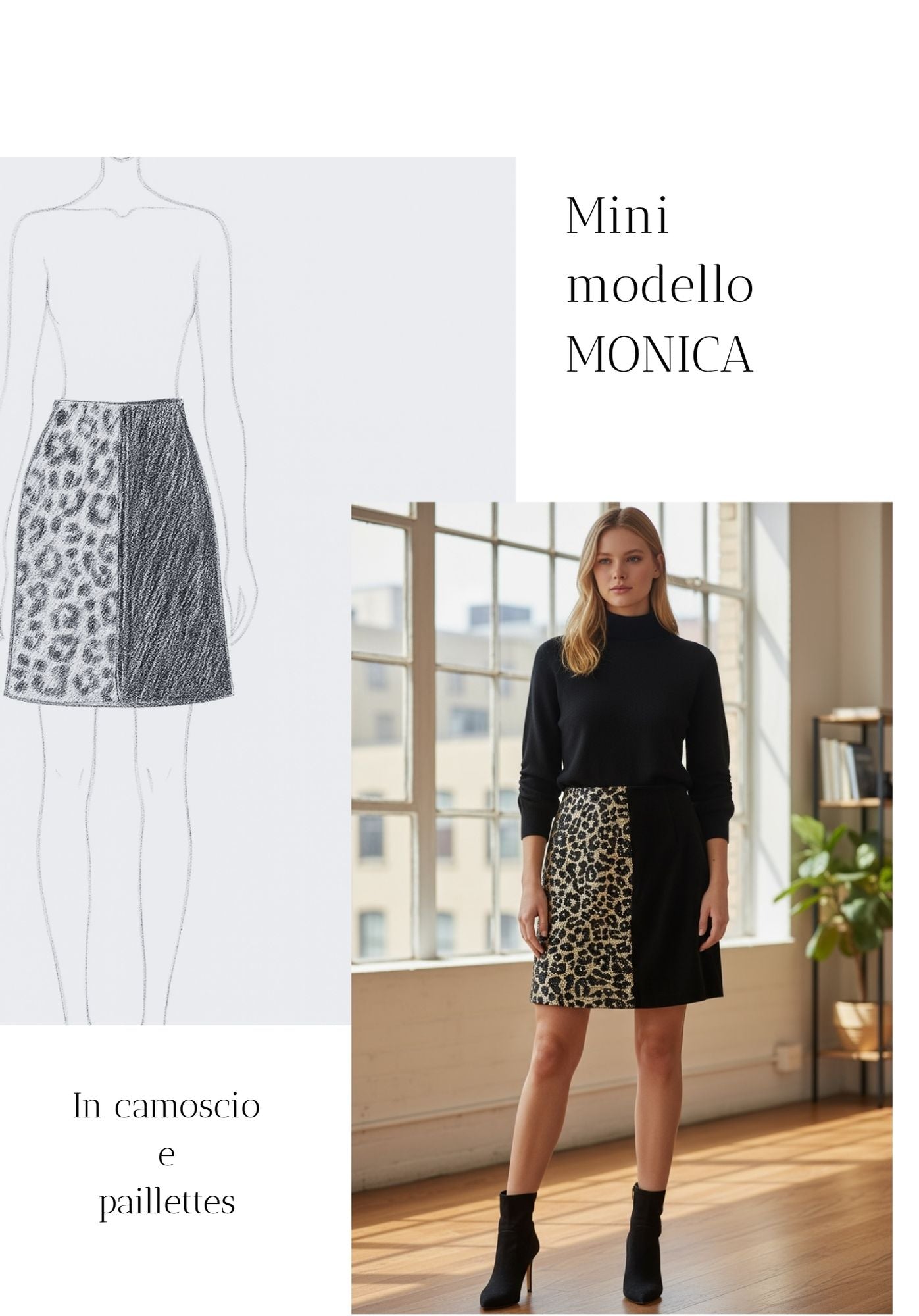 Gonna Monica in pelle e paillettes leopardo
