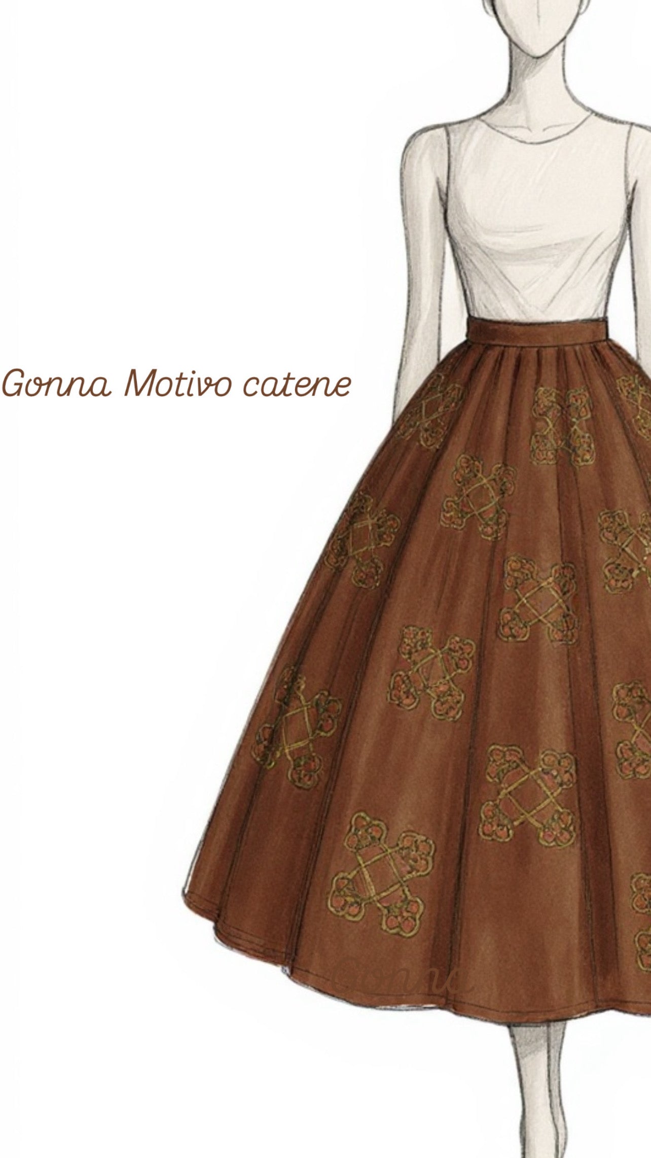 Gonna Valentina Catene Tessuto Satin Cioccolato