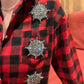 Camicia rossa quadri neri e 3 fiocchi di neve