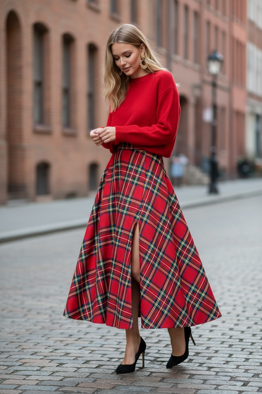 Gonna Antonia tartan rosso