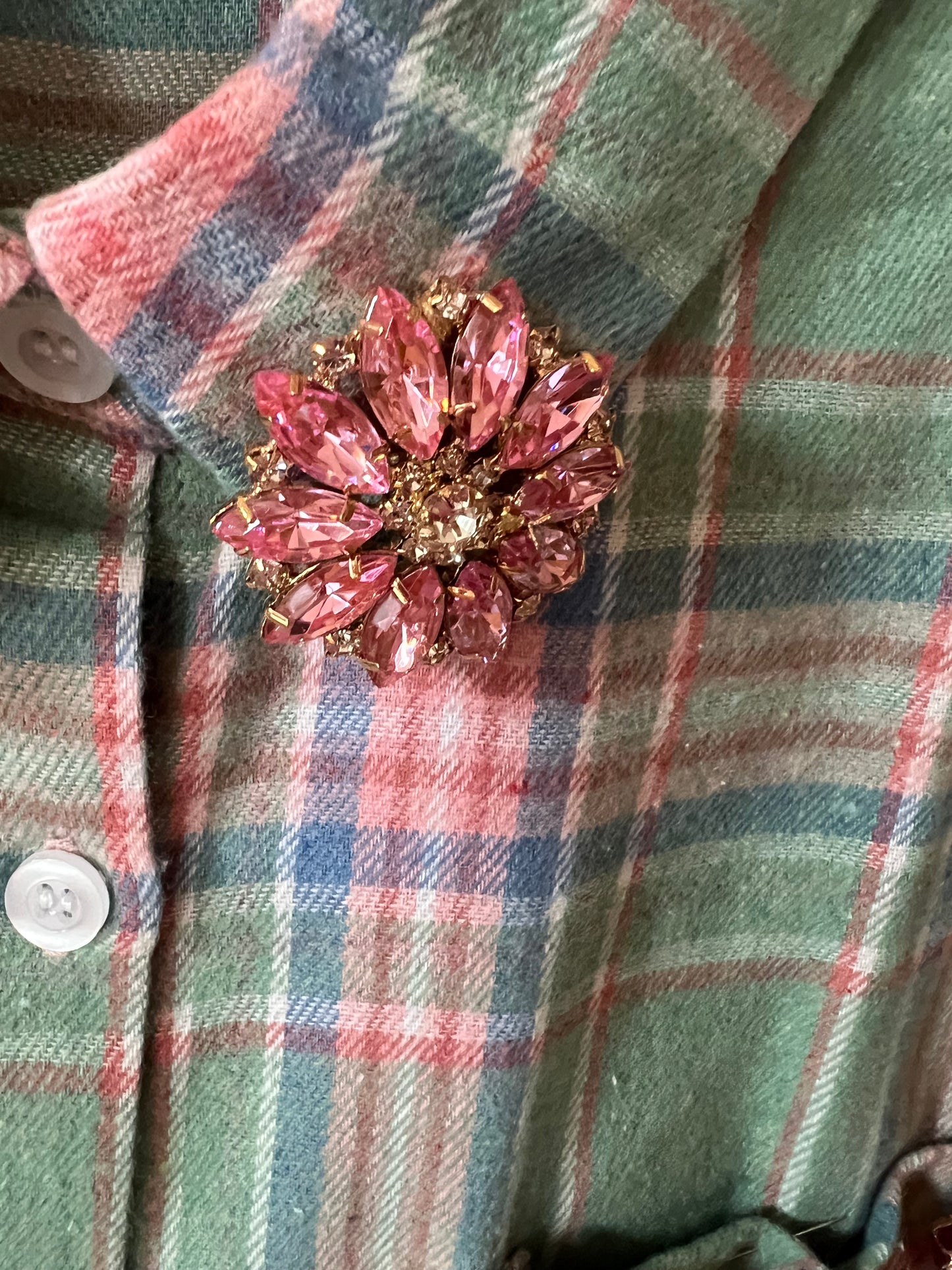 Camicia Verde quadri Rosa con Fiori