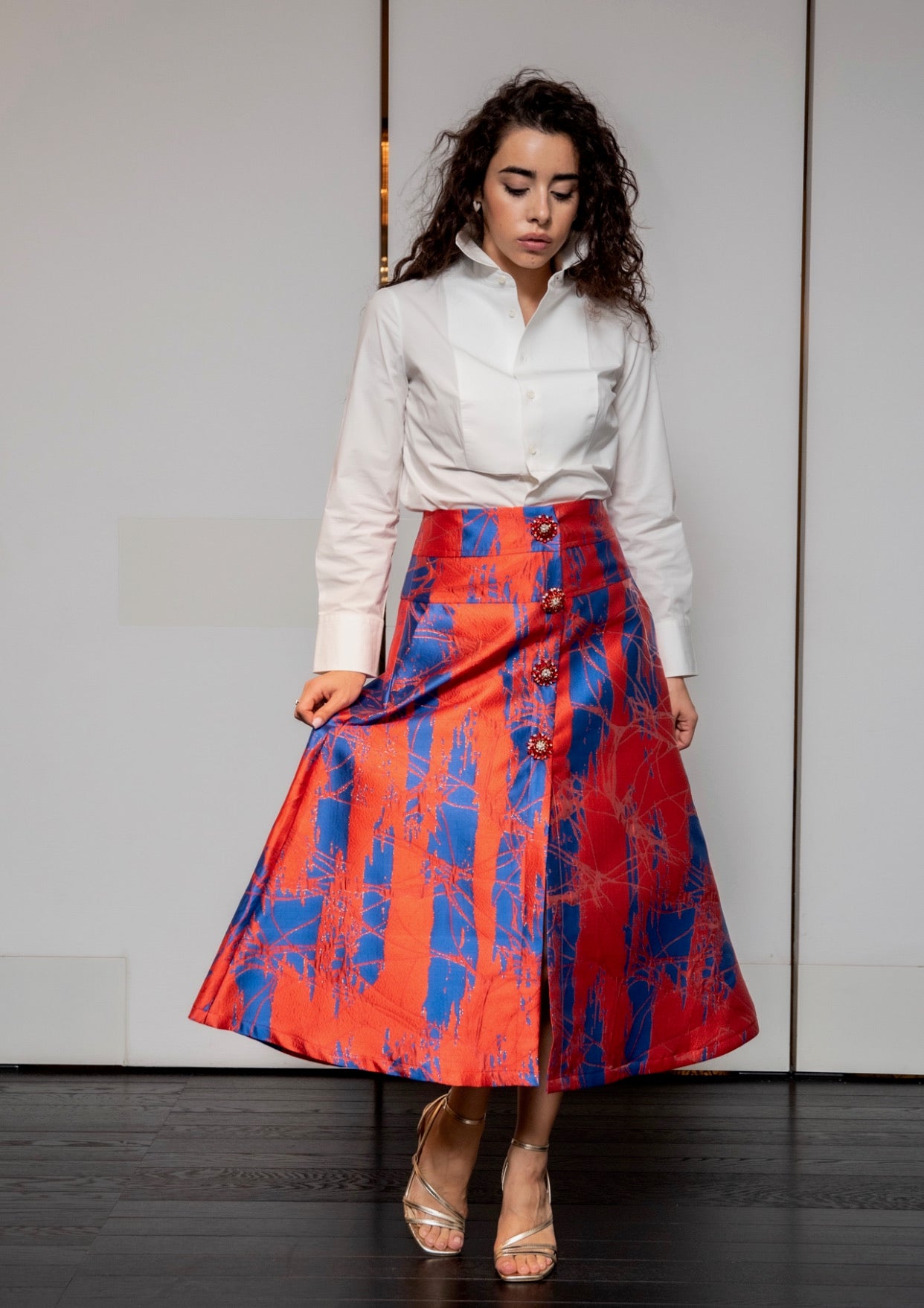 Gonna Letizia Broccato Rosso