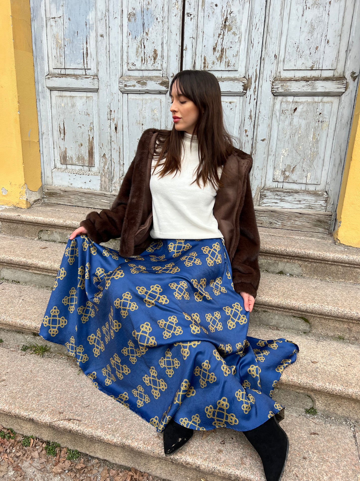 Gonna Valentina Catene Tessuto Satin Blu