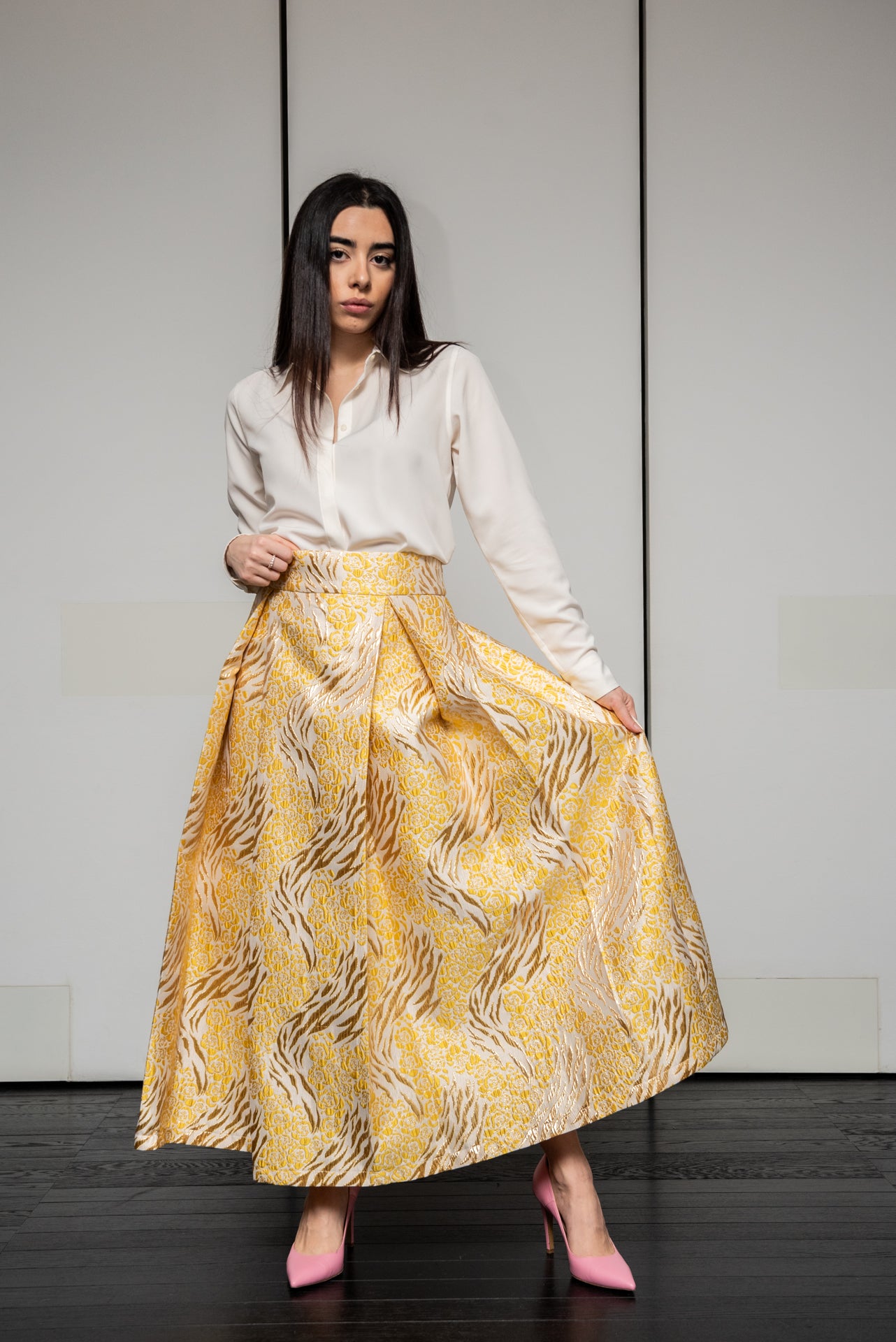 Gonna Robi  Broccato giallo limone