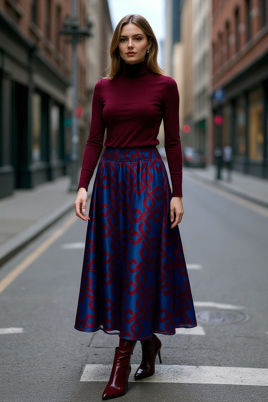 Gonna Malu’ in satin Blu motivo greche