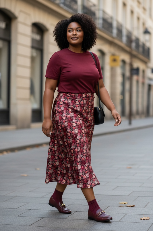 Gonna Nina Curvy in satin floreale