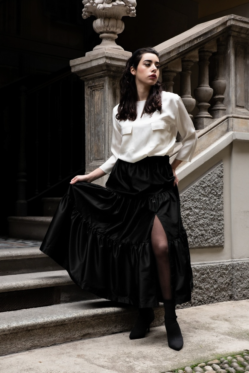 Gonna Franci Taffeta’ Nero