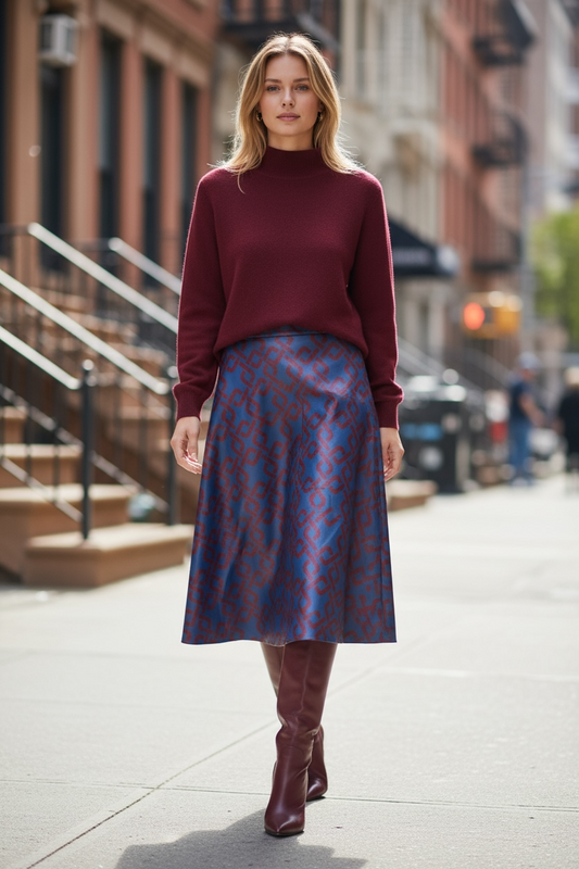 Gonna Malu’ in satin Blu motivo greche