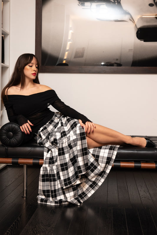 Gonna Franci Tartan Scacchi Bianco