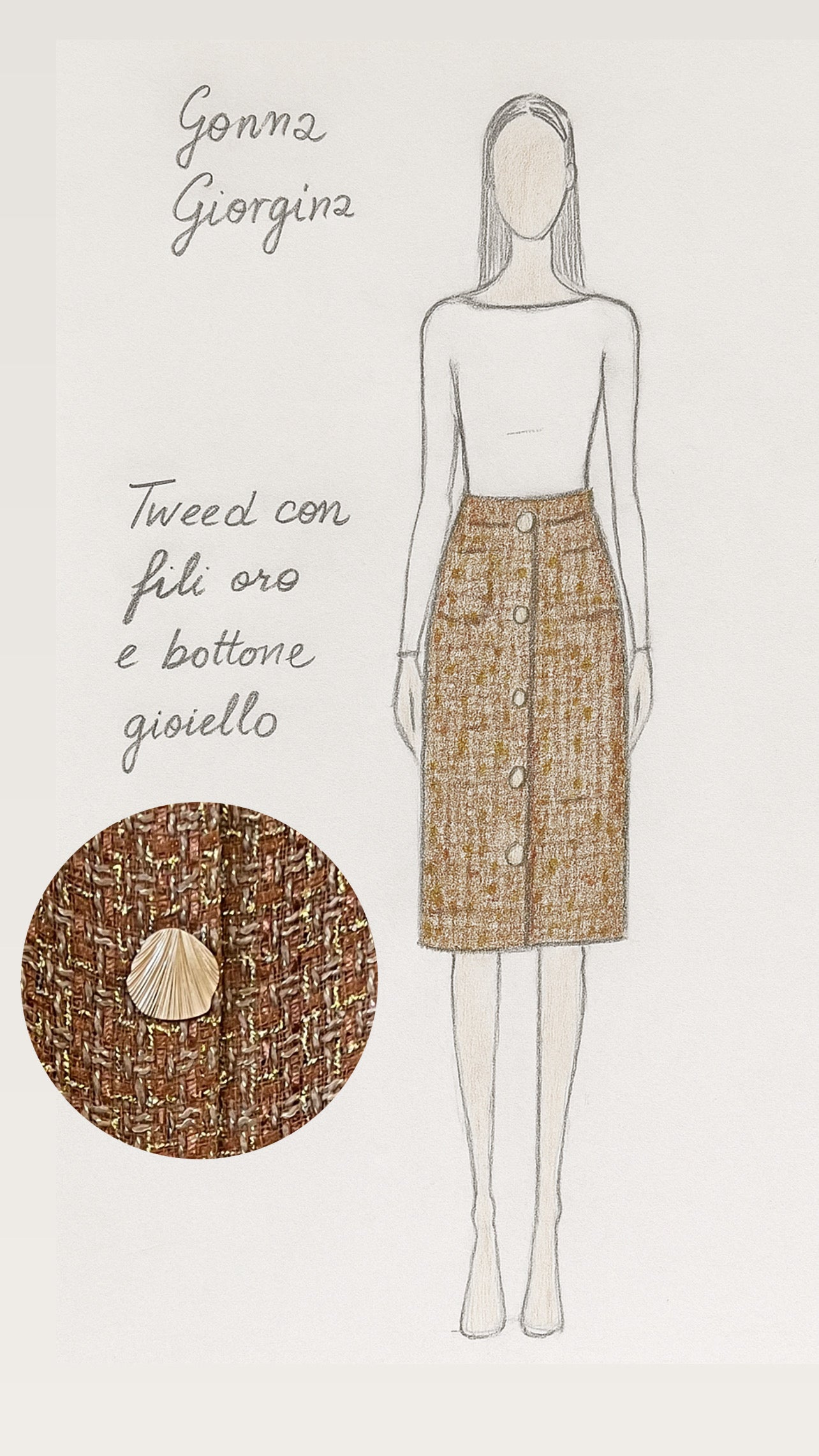 Gonna Giorgina Tweed Biscotto con Bottoni Gioiello