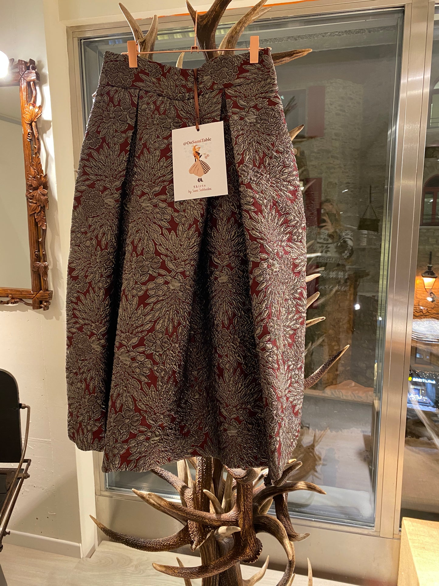 Gonna Robi  Broccato Bordeaux e Argento