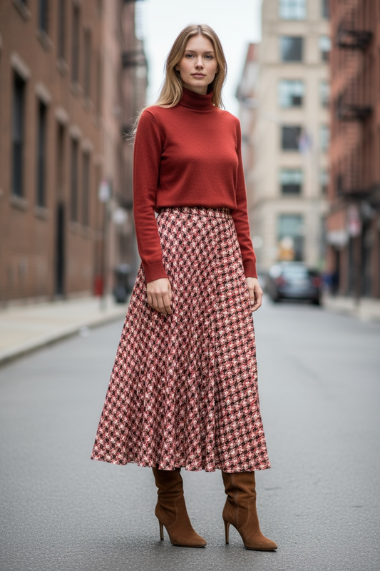 Gonna Malu’ Viscosa Rossa con motivo Beige