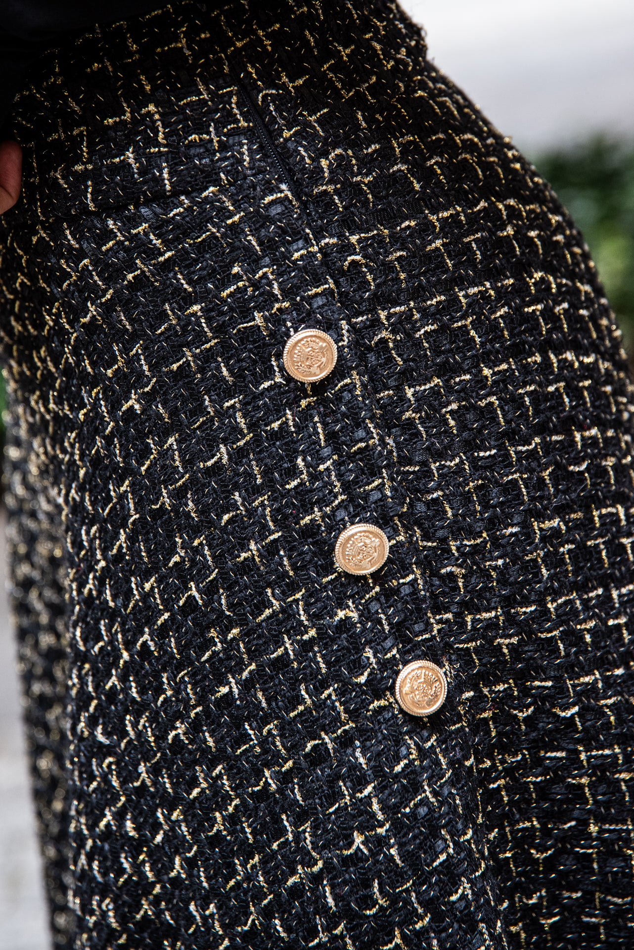 Gonna Valentina Midi’ Tweed Nero e Oro