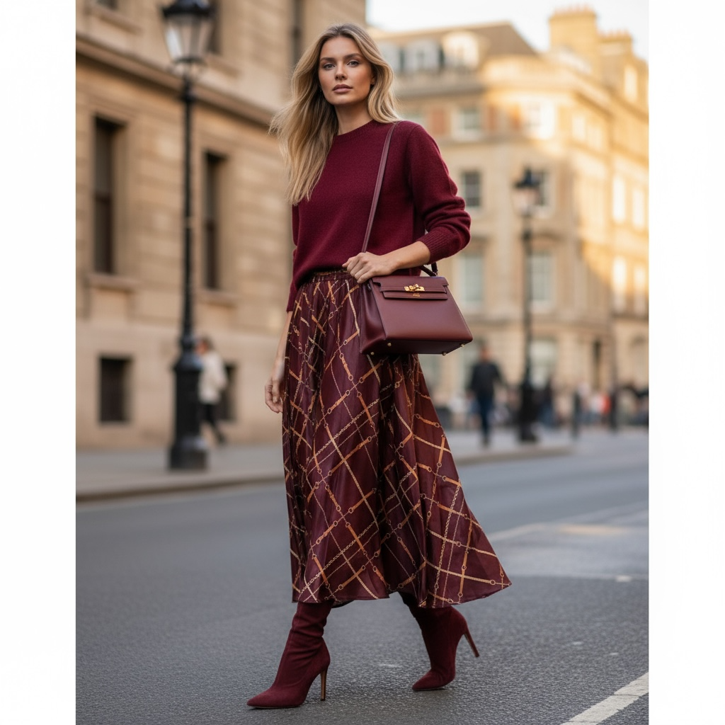 Gonna Valentina Tessuto Satin Cinghie Bordeaux