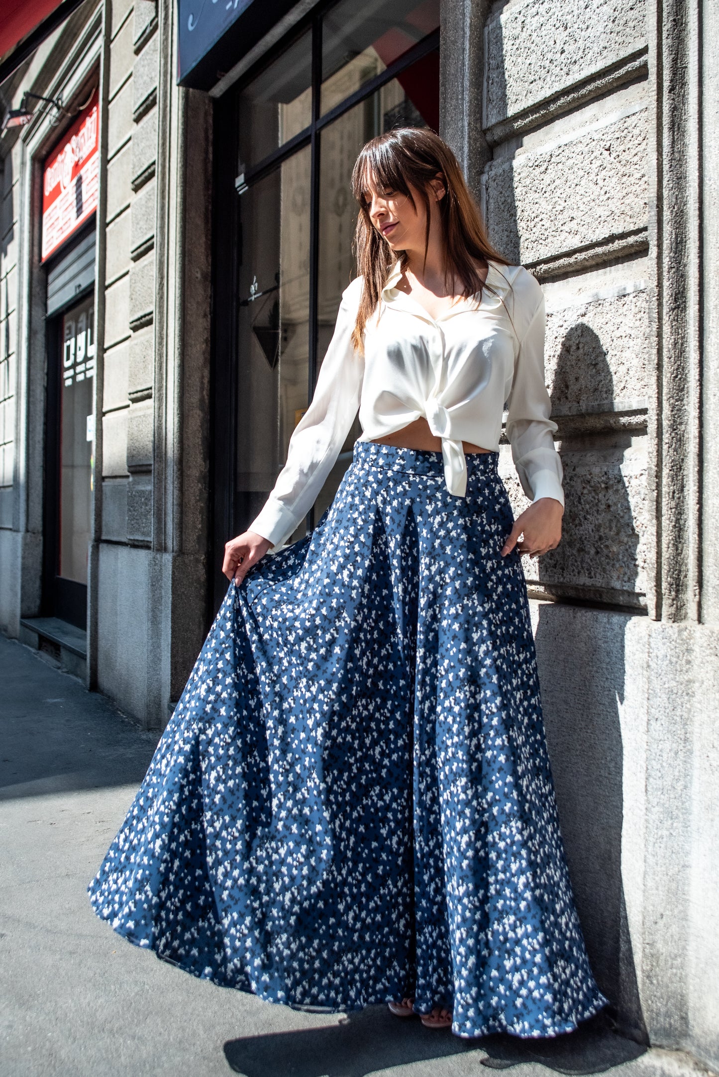 Gonna Malu’ Chiffon azzurro polvere con farfalle