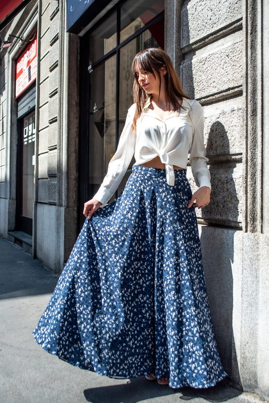 Gonna Malu’ Chiffon azzurro polvere con farfalle