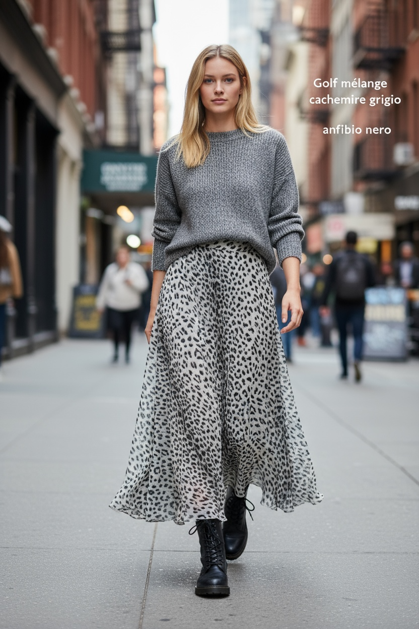 Gonna Malu’ Chiffon grigio chiaro leopardo