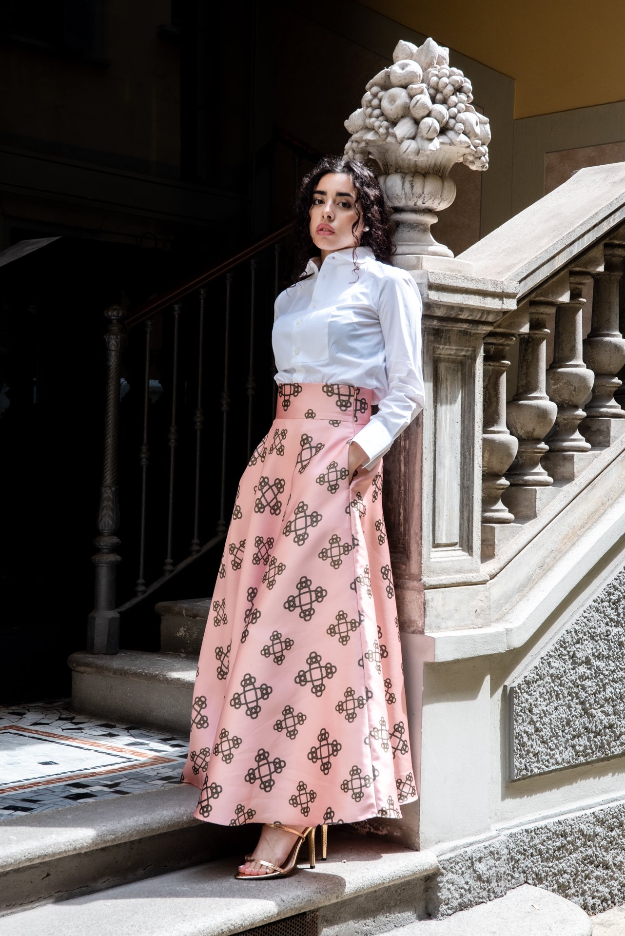 Gonna Valentina Catene Tessuto Satin Cipria