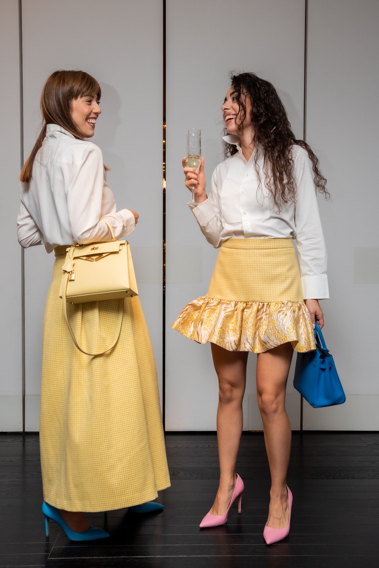 Gonna Kiki in Lana con Balza in Broccato Giallo Limone