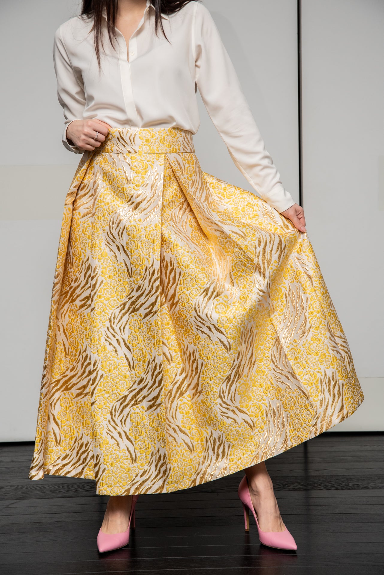 Gonna Robi  Broccato giallo limone