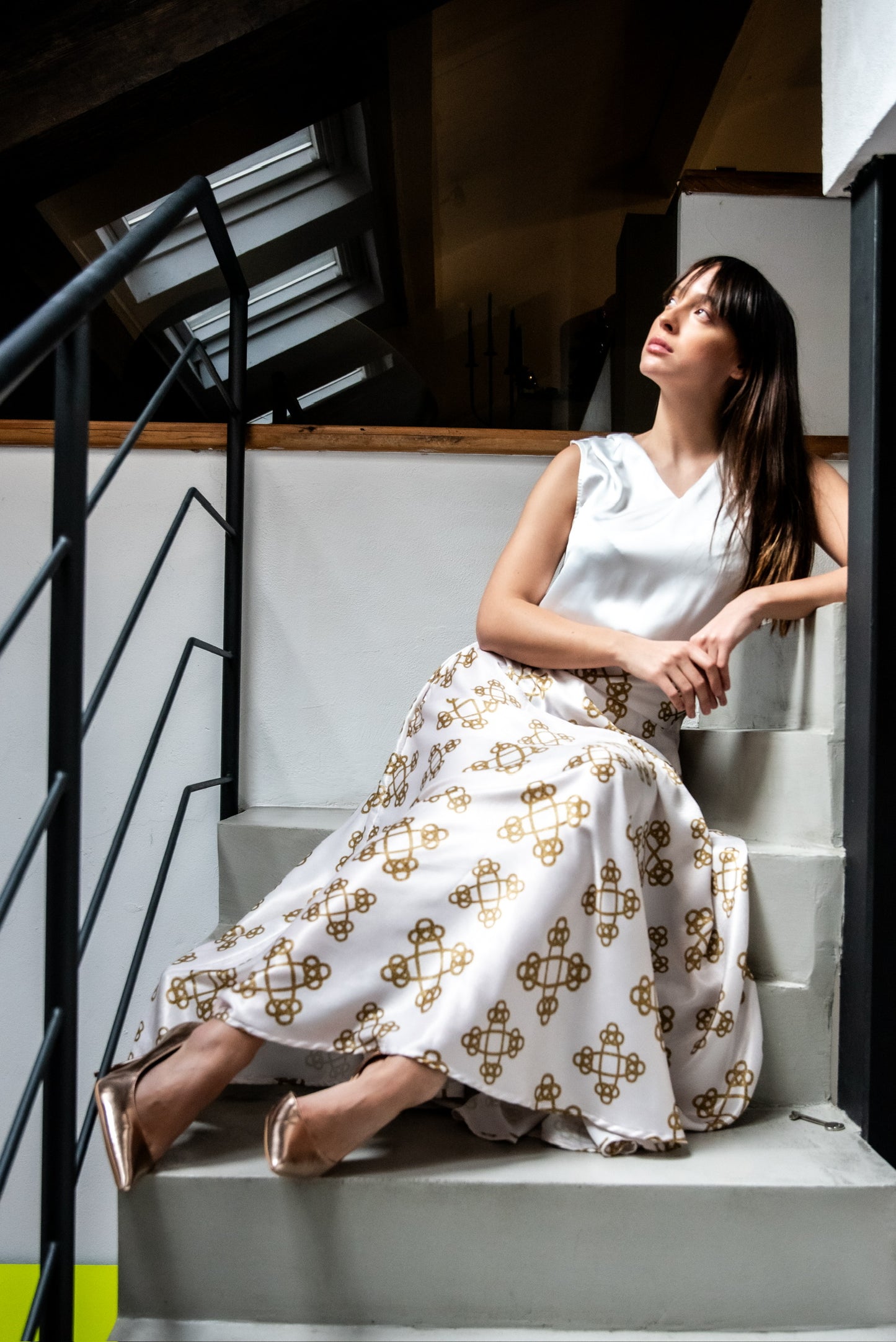 Gonna Valentina Catene Tessuto Satin Panna