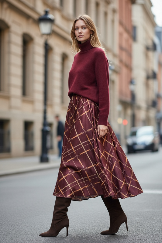 Gonna Valentina Tessuto Satin Cinghie Bordeaux