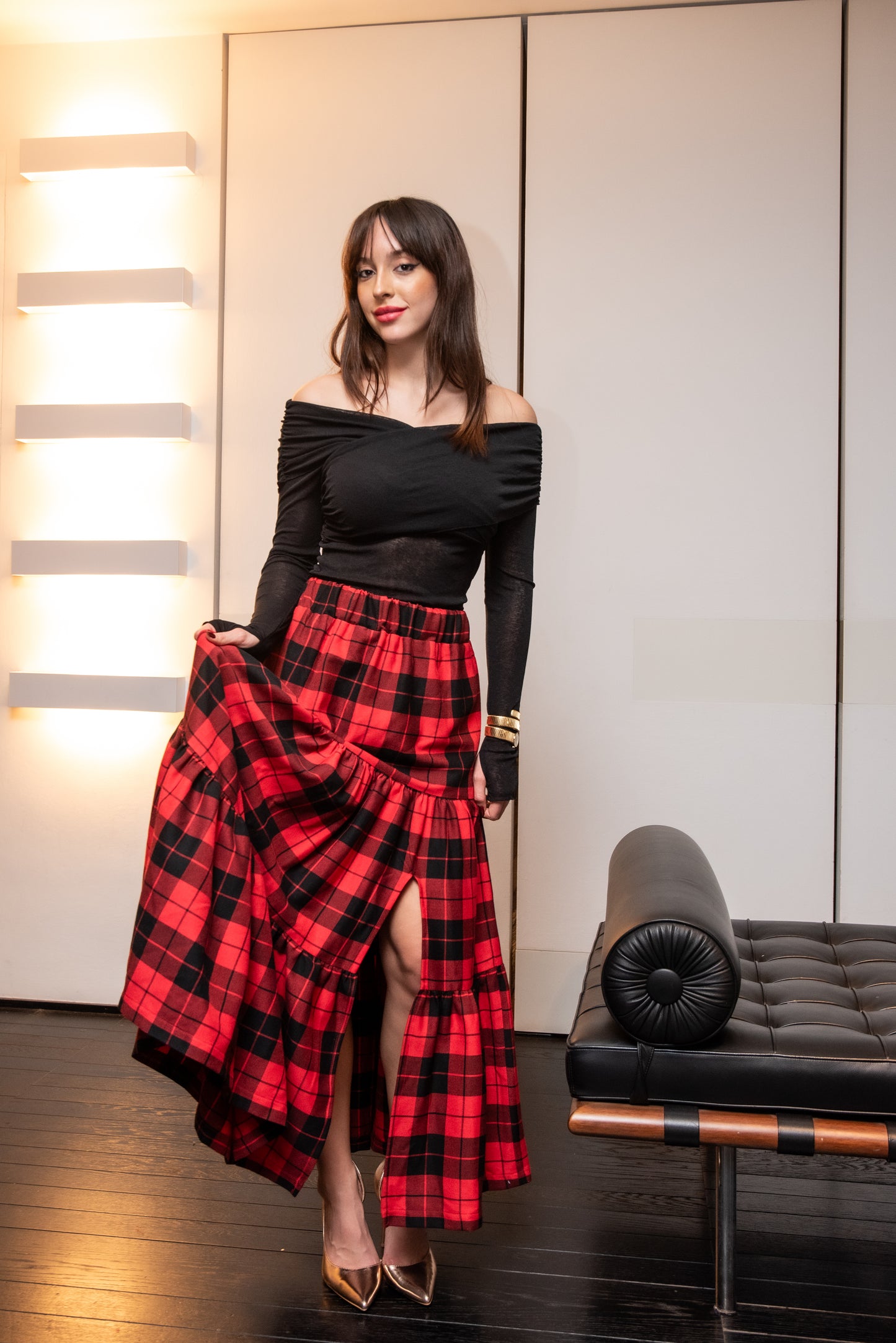 Gonna Franci Tartan Scacchi Rosso