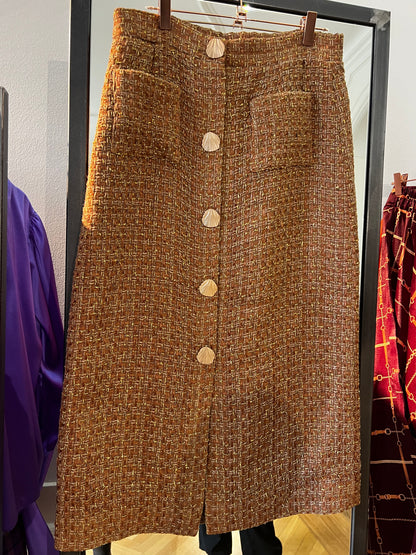 Gonna Giorgina Tweed Biscotto con Bottoni Gioiello