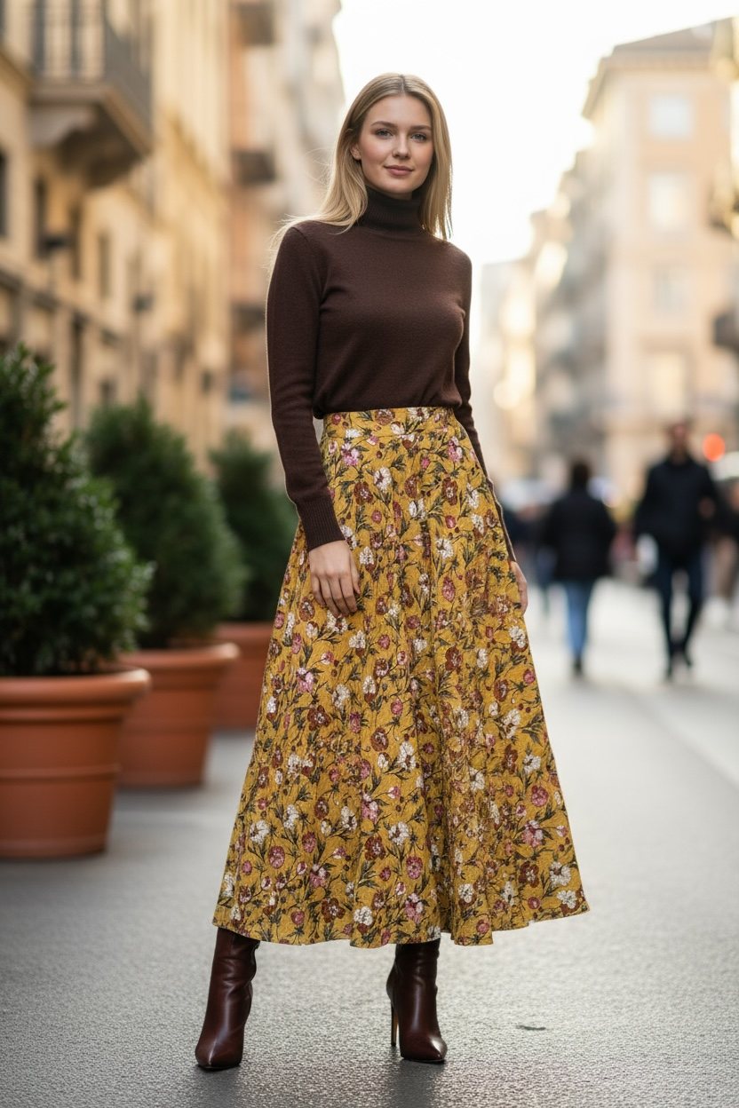 Gonna Malu’ ocra  con fiori