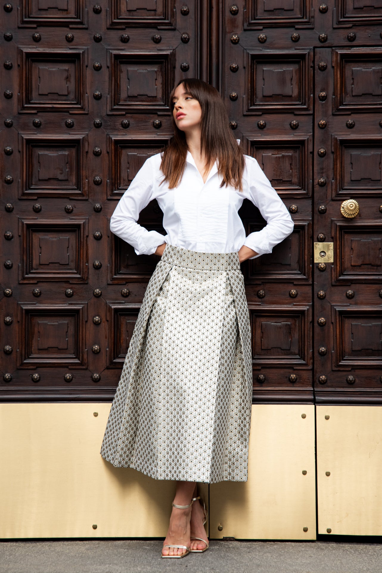 Gonna Robi Broccato Argento