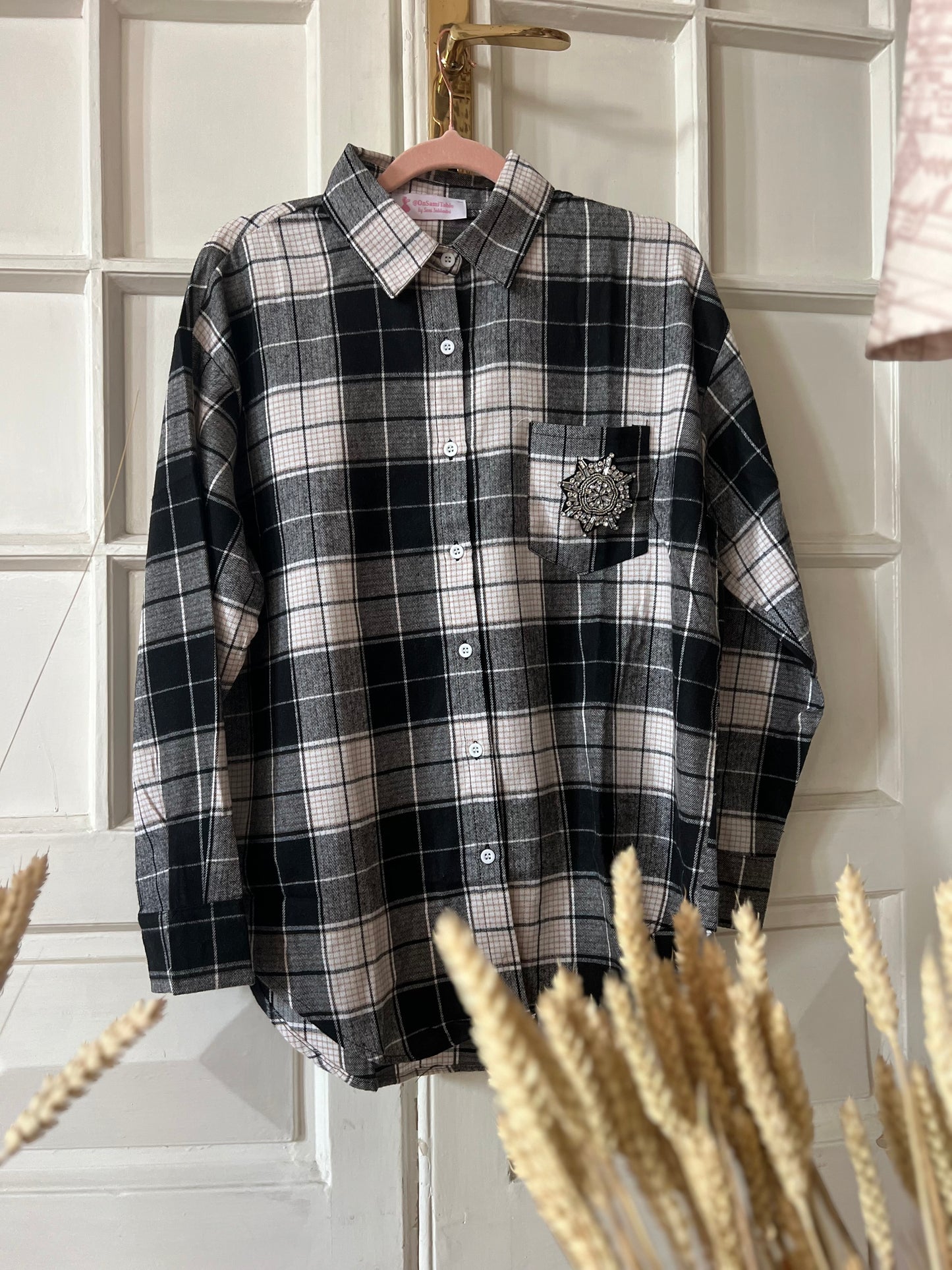 Camicia Bianca Quadri neri fiocco di neve