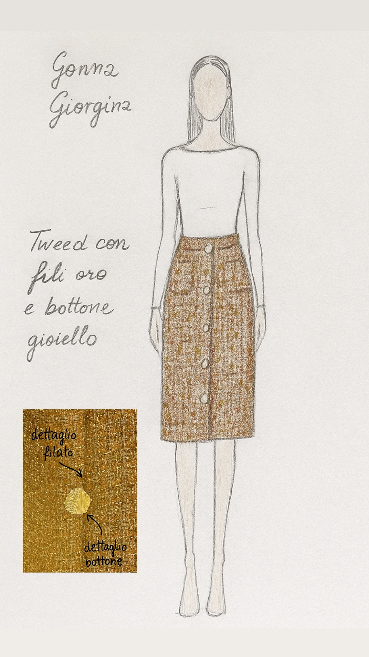 Gonna Giorgina Tweed Biscotto con Bottoni Gioiello