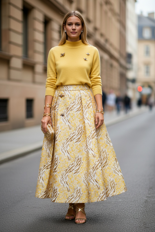 Gonna Robi  Broccato giallo limone