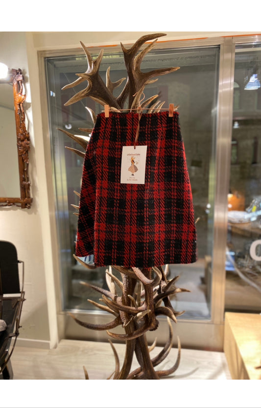 Gonna Valentina Corta Tweed Lame’ Rosso e Nero a Quadri