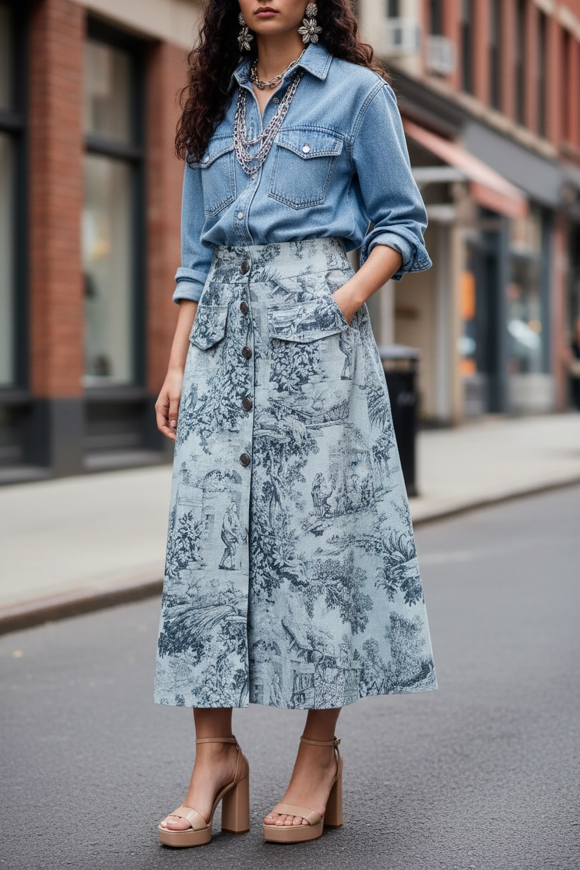 Gonna Toile de Jouy Azzurro Cielo