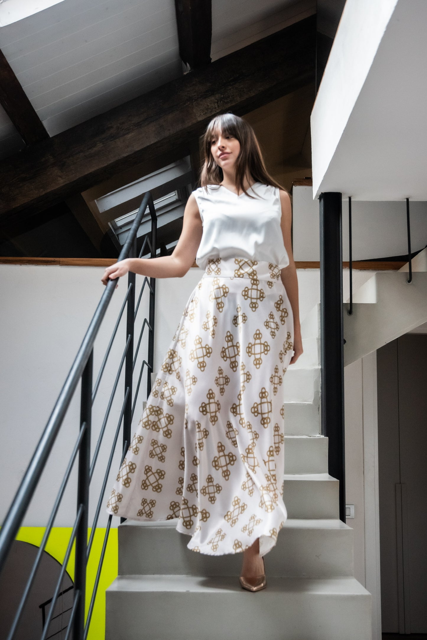 Gonna Valentina Catene Tessuto Satin Panna