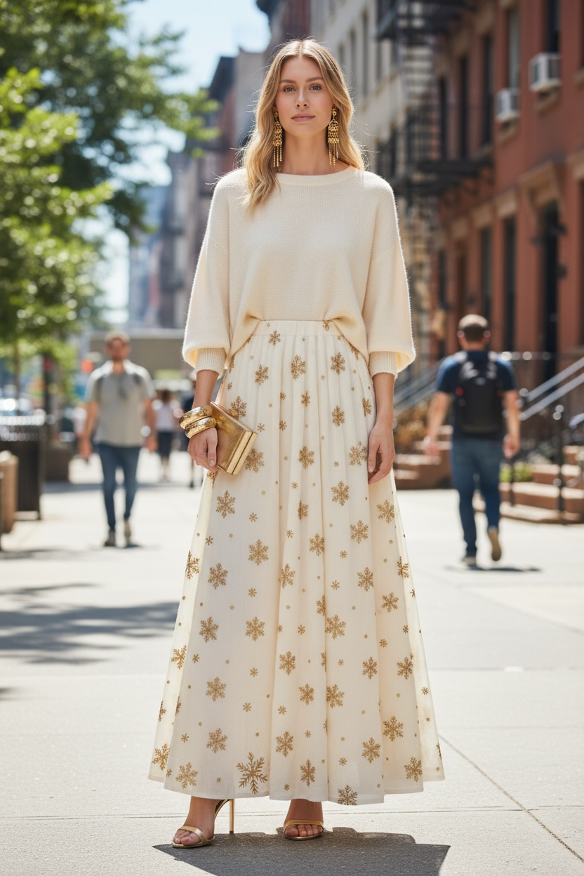 Gonna Malu’ chiffon fiocchi di neve panna