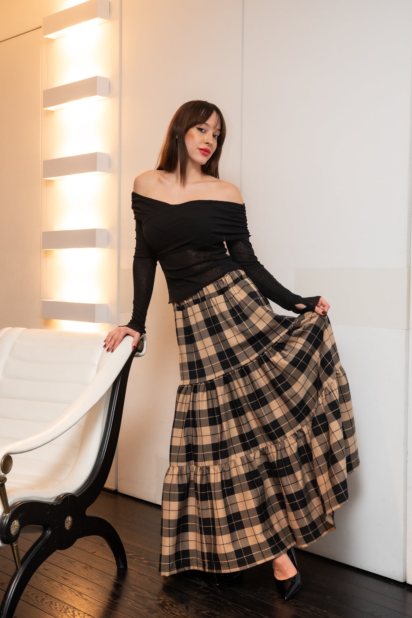 Gonna Franci Tartan Scacchi Beige