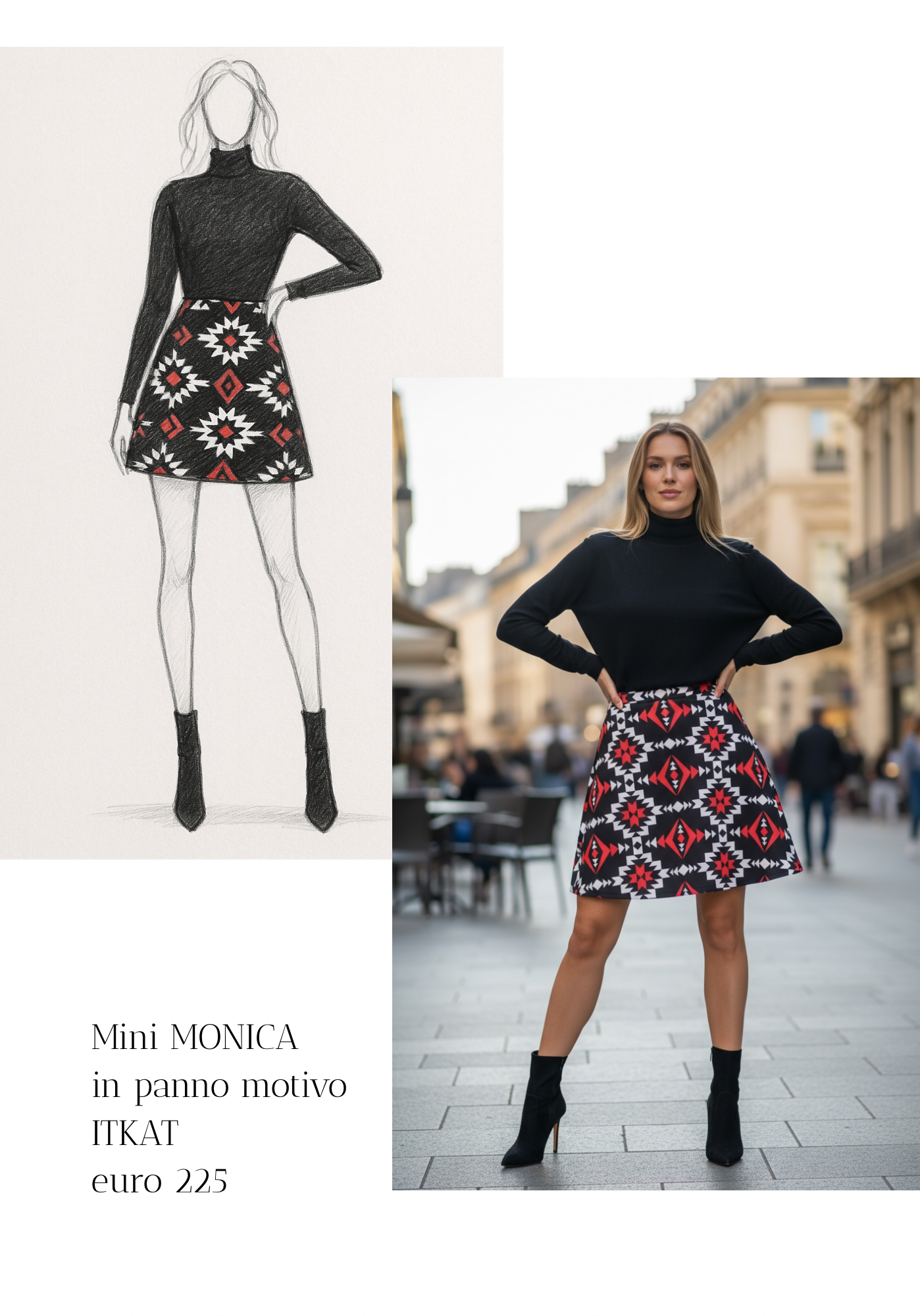 Gonna Corta Monica Itkat tessuto panno nero