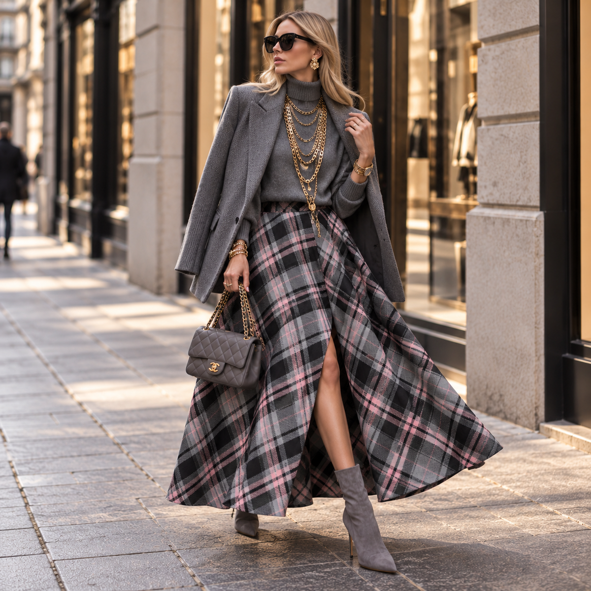 Gonna Antonia tartan grigio