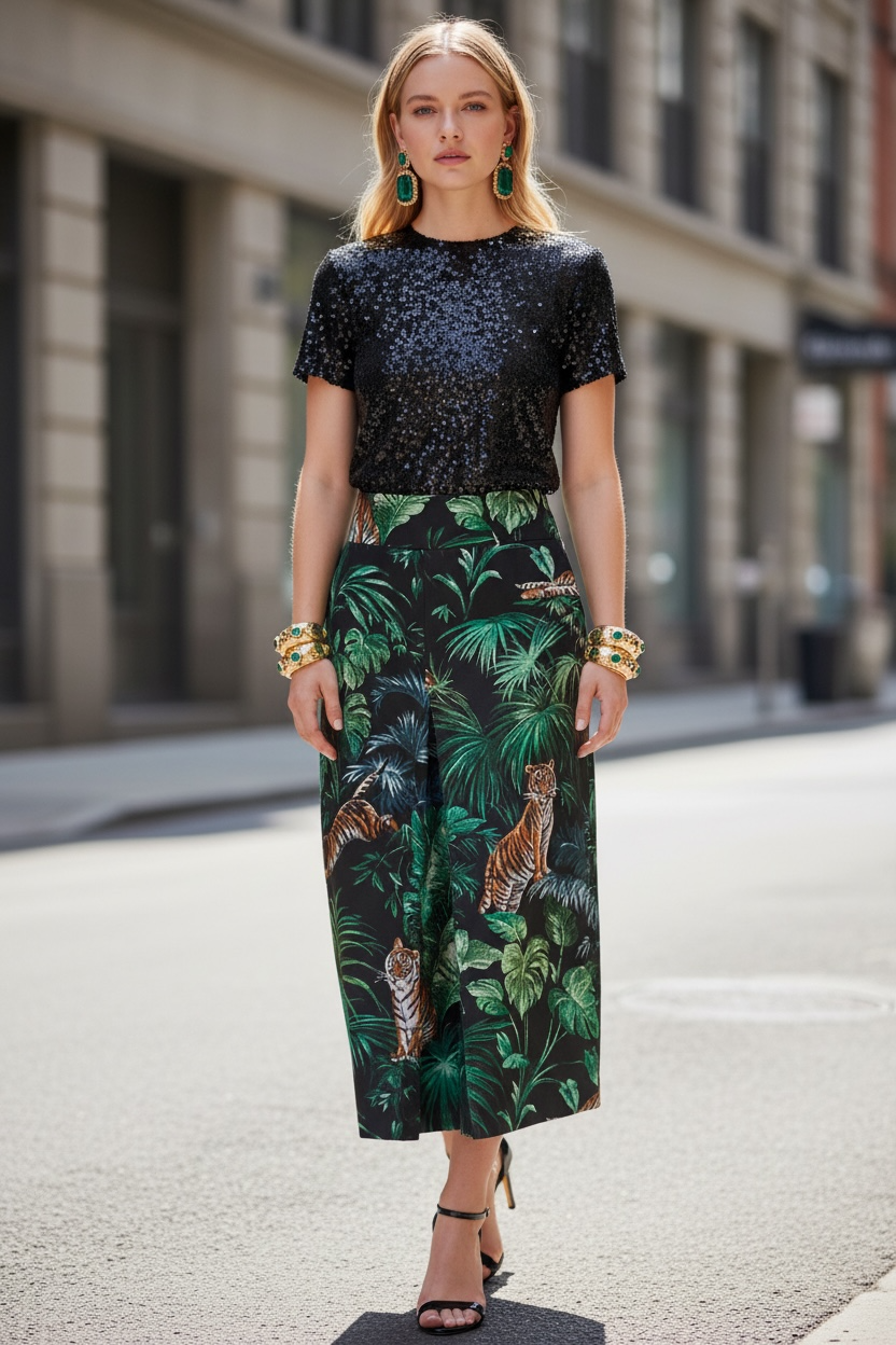 Gonna Sofia broccato con Jungle