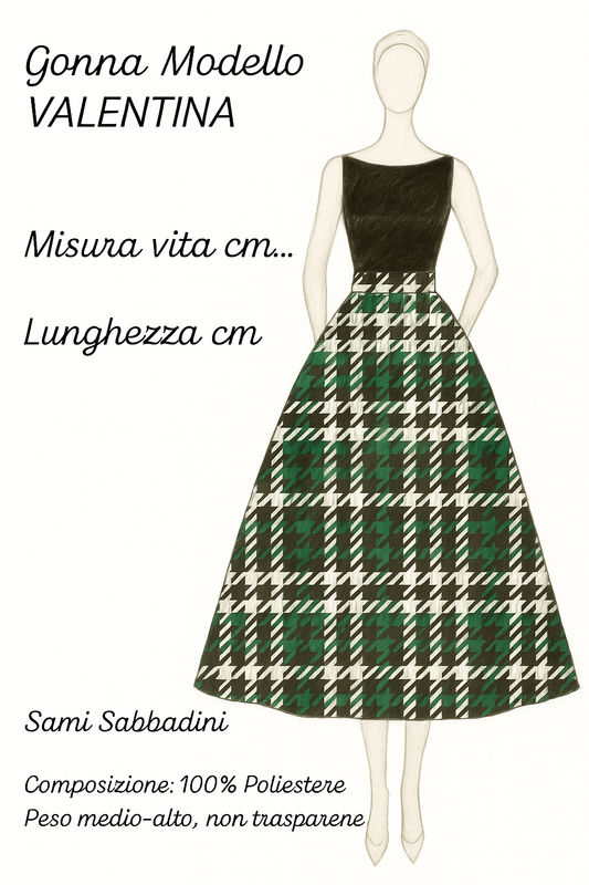 Gonna Valentina Tartan Tessuto Douchesse Verde e Nero