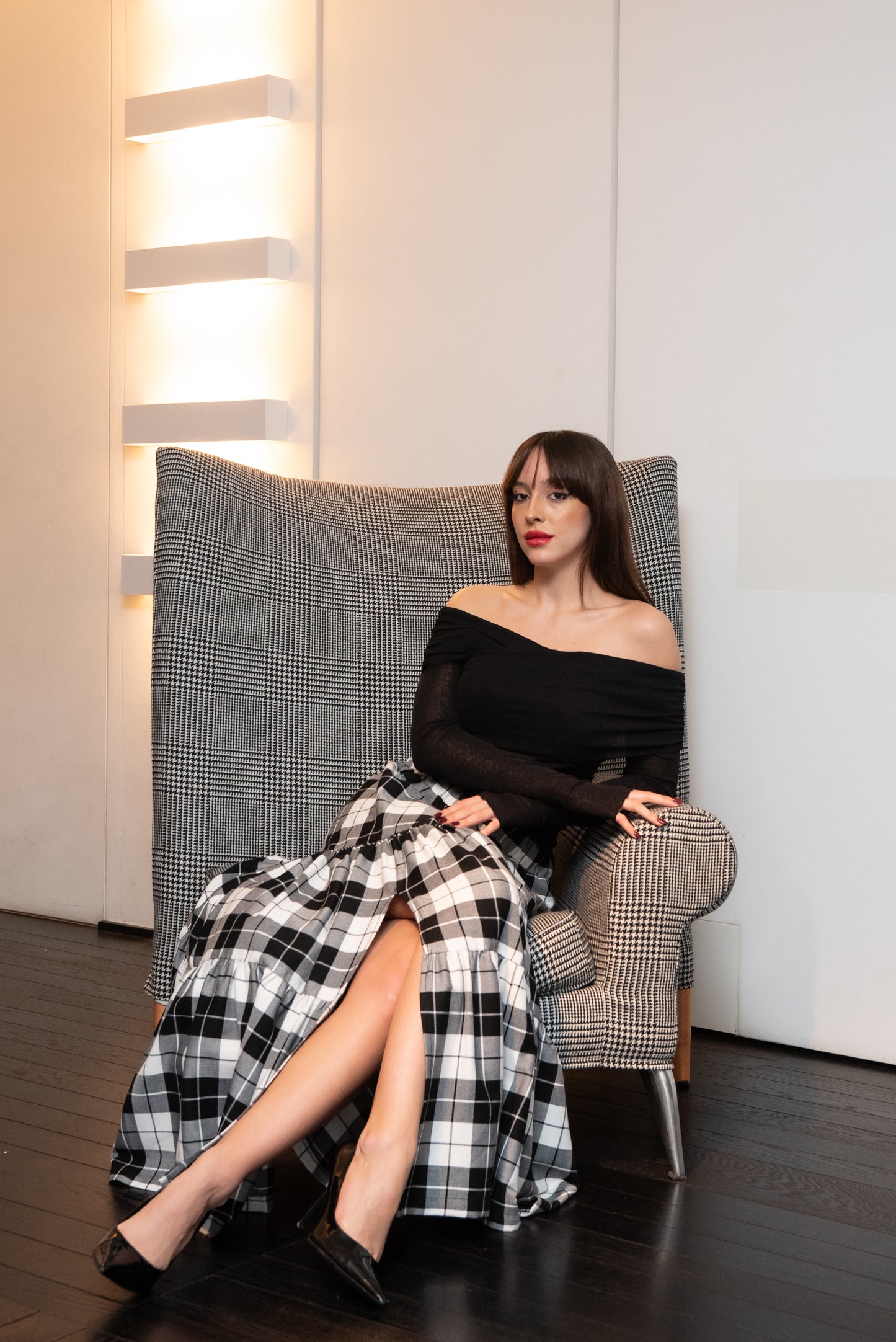 Gonna Franci Tartan Scacchi Bianco