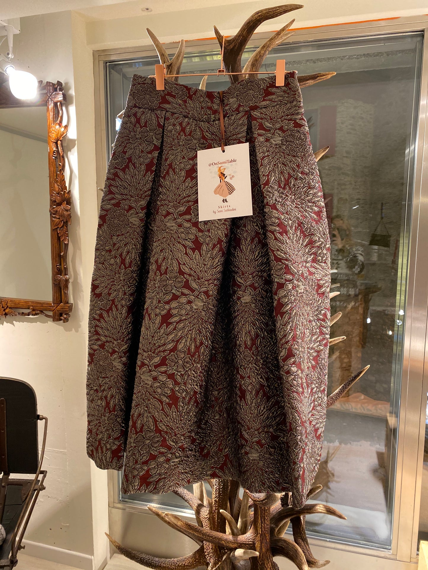 Gonna Robi  Broccato Bordeaux e Argento