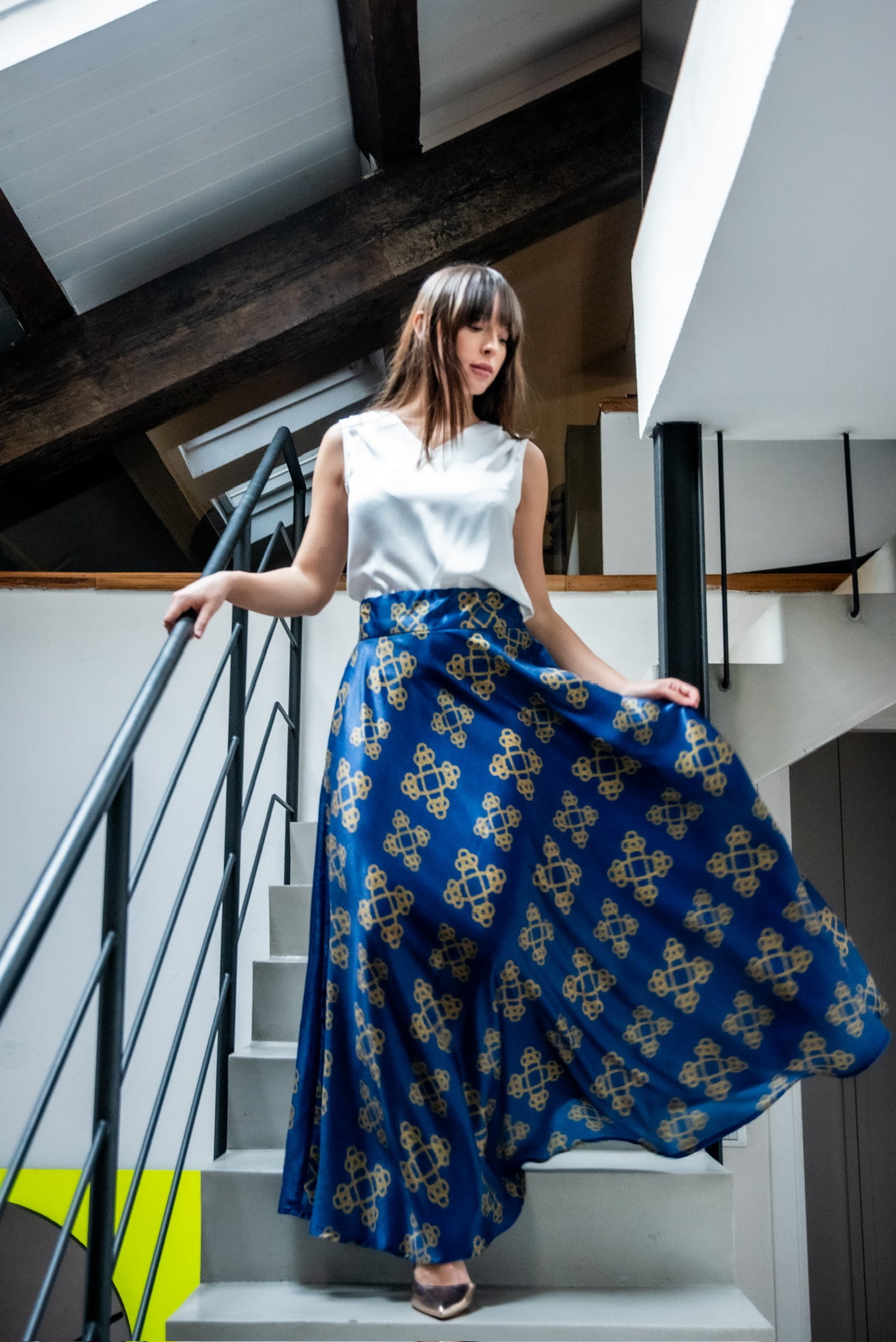 Gonna Valentina Catene Tessuto Satin Blu