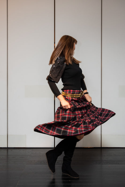 Gonna Franci Tartan Nero e Rosso