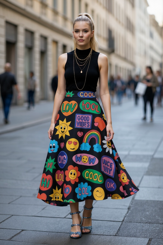 Gonna Malu’ raso di cotone Smile Nero