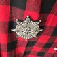 Camicia rossa quadri neri e applicazione strass